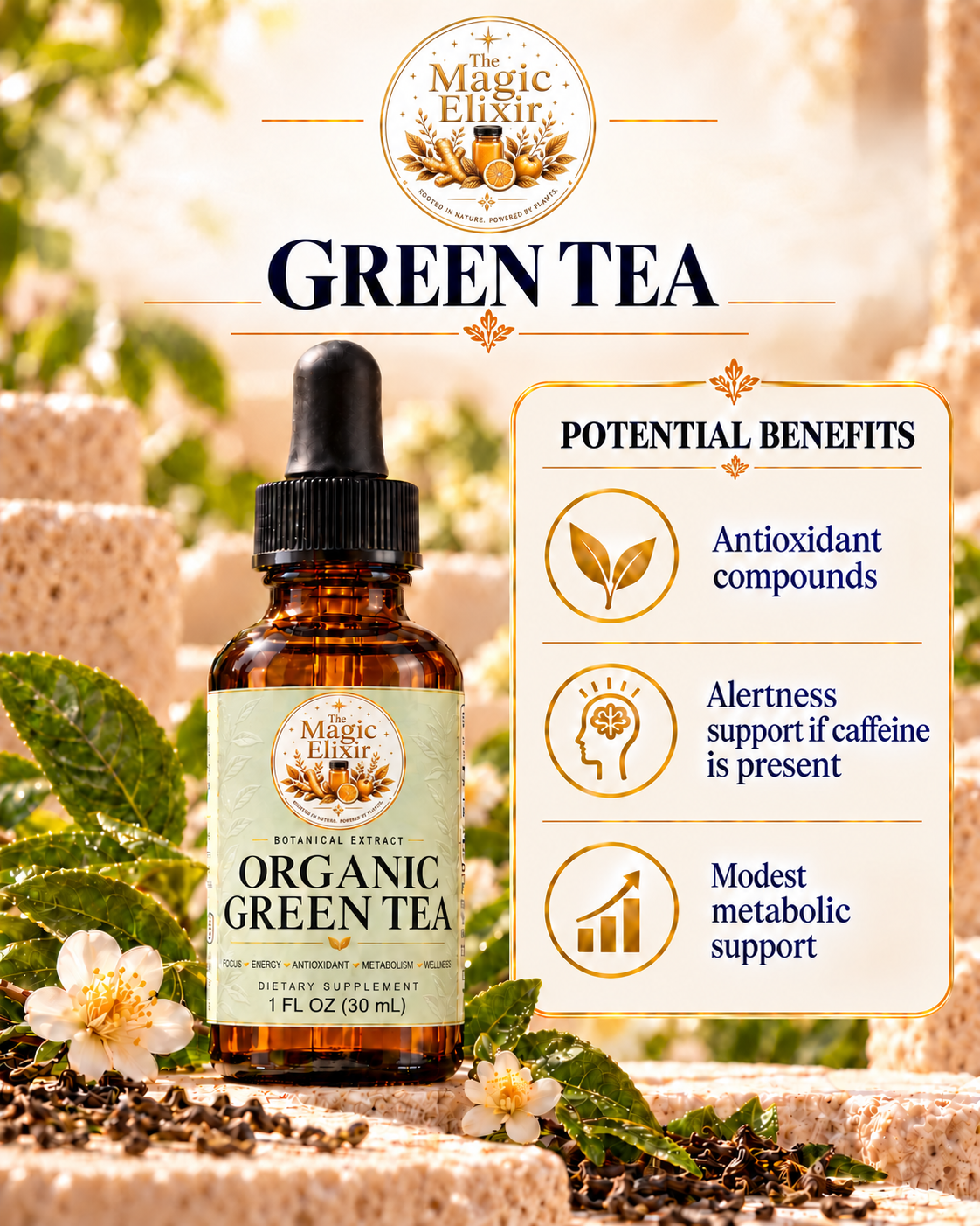 Organic Green Tea Liquid Extract | Energy, Metabolism + Antioxidant Support