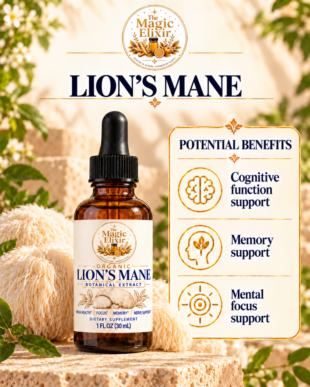 Organic Lion’s Mane Liquid Extract | Focus, Memory + Cognitive Support