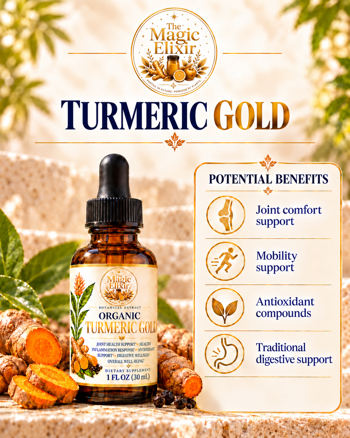 Organic Turmeric Gold Liquid Extract | Joint Comfort + Antioxidant Support