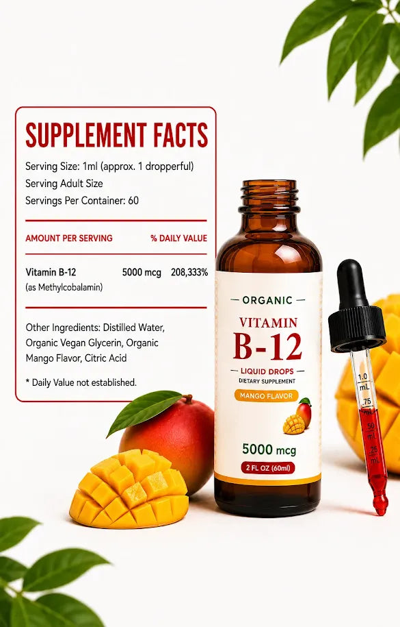 Vitamin B12 Liquid Drops | Mango Flavor